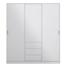 Naia Wardrobe with 2 sliding doors + 1 door + 3 drawers in White High Gloss - Price Crash Furniture