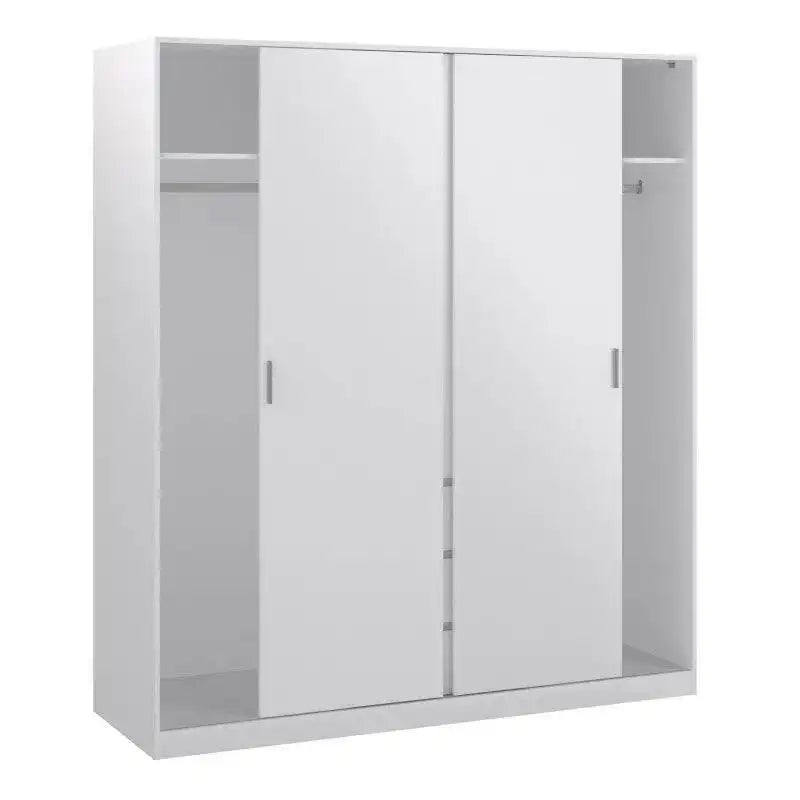 Naia Wardrobe with 2 sliding doors + 1 door + 3 drawers in White High Gloss - Price Crash Furniture