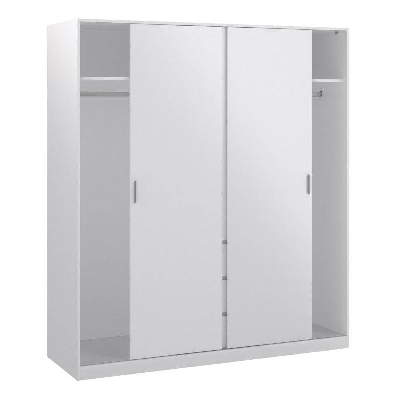 Naia Wardrobe with 2 sliding doors + 1 door + 3 drawers in White High Gloss - Price Crash Furniture