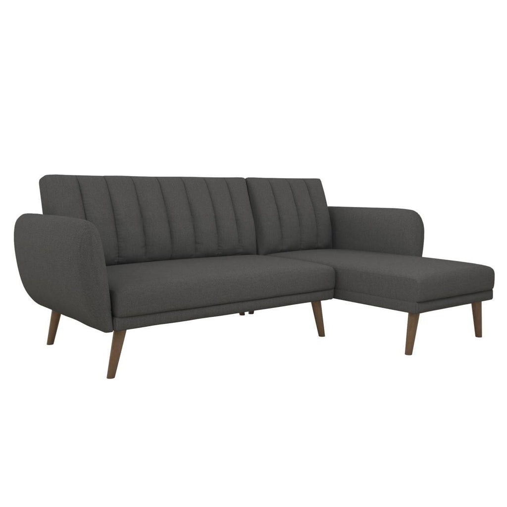 NOVOGRATZ Brittany Sectional Futon Sofa Linen Dark Grey - Price Crash Furniture