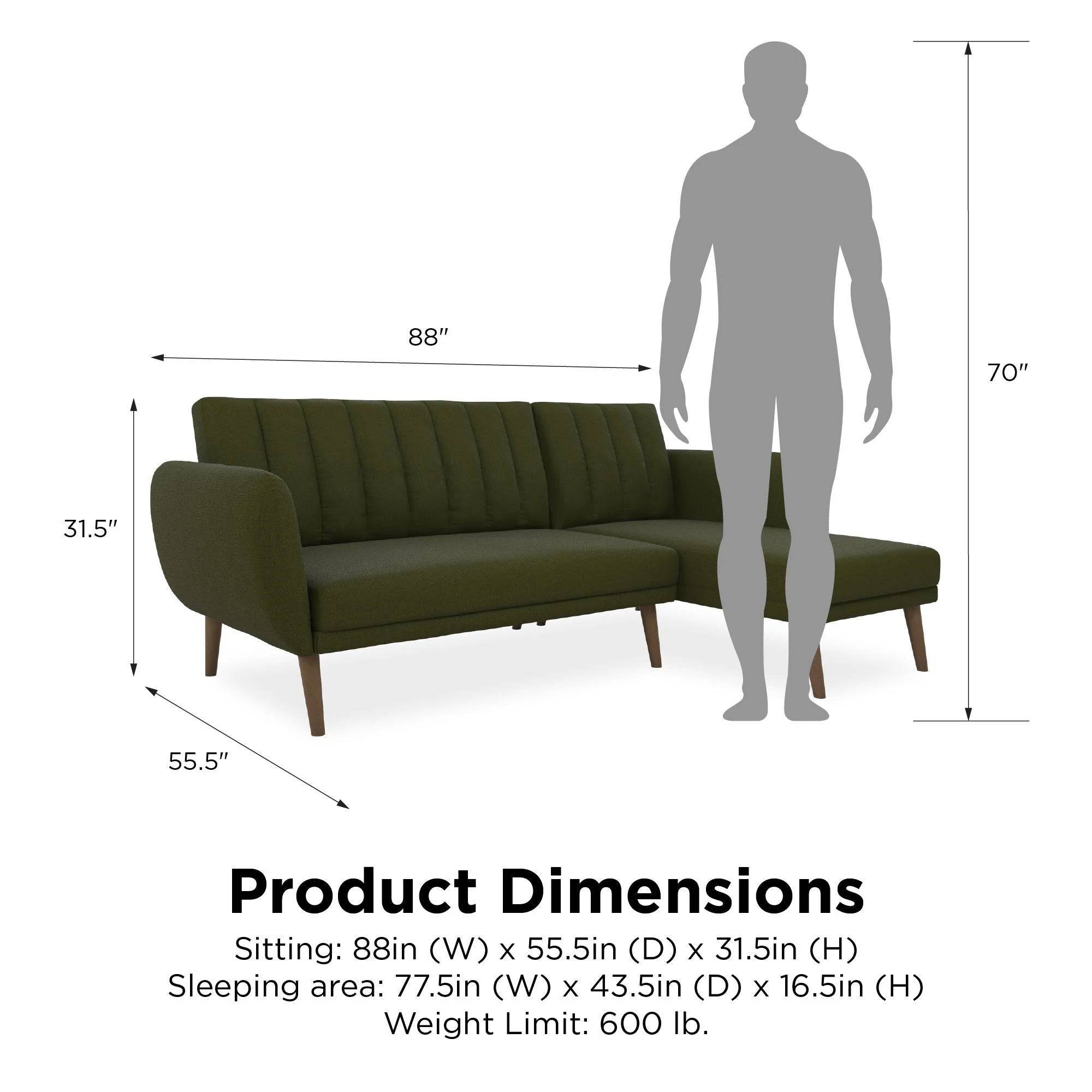 NOVOGRATZ Brittany Sectional Futon Sofa Linen Green - Price Crash Furniture