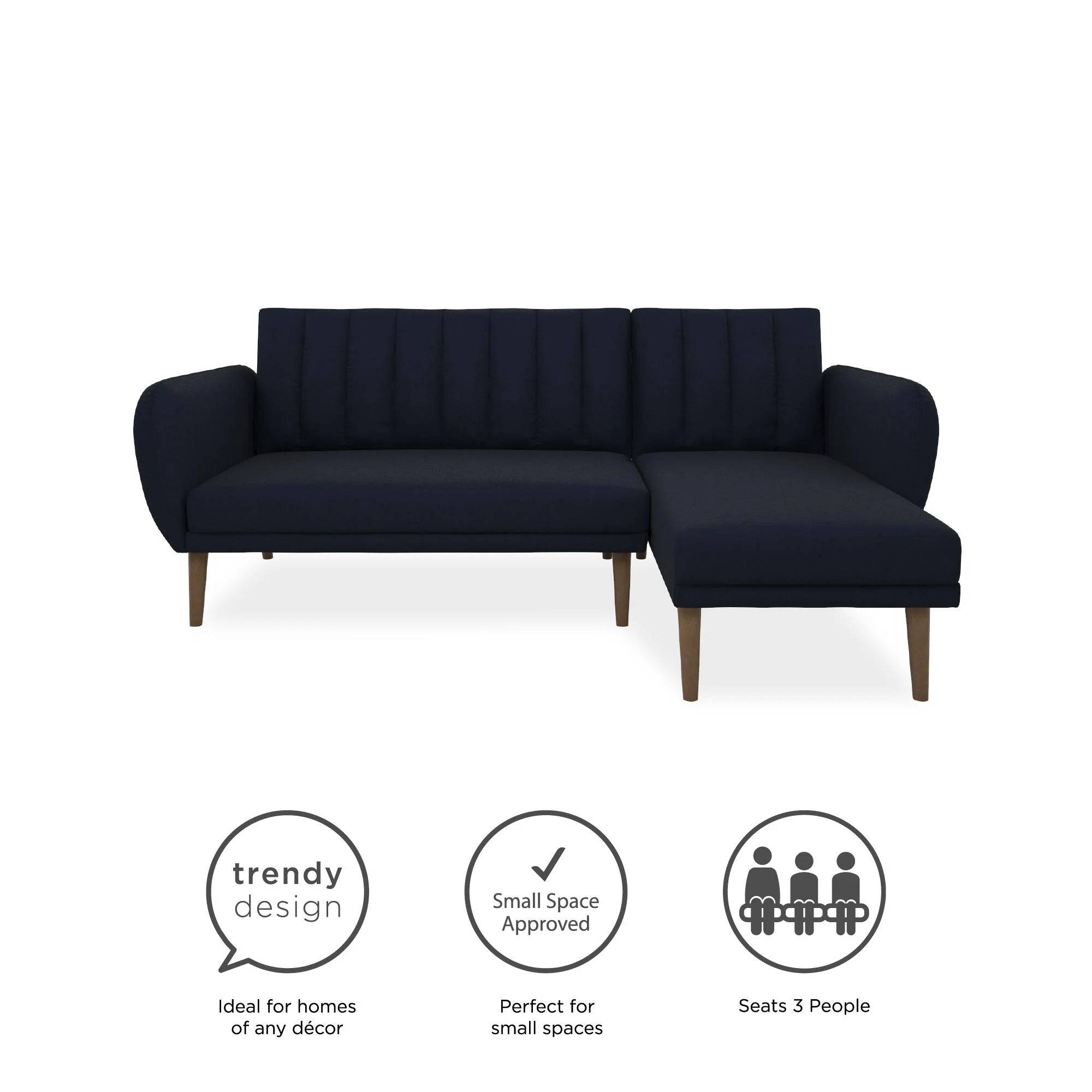 NOVOGRATZ Brittany Sectional Futon Sofa Linen Navy Blue - Price Crash Furniture