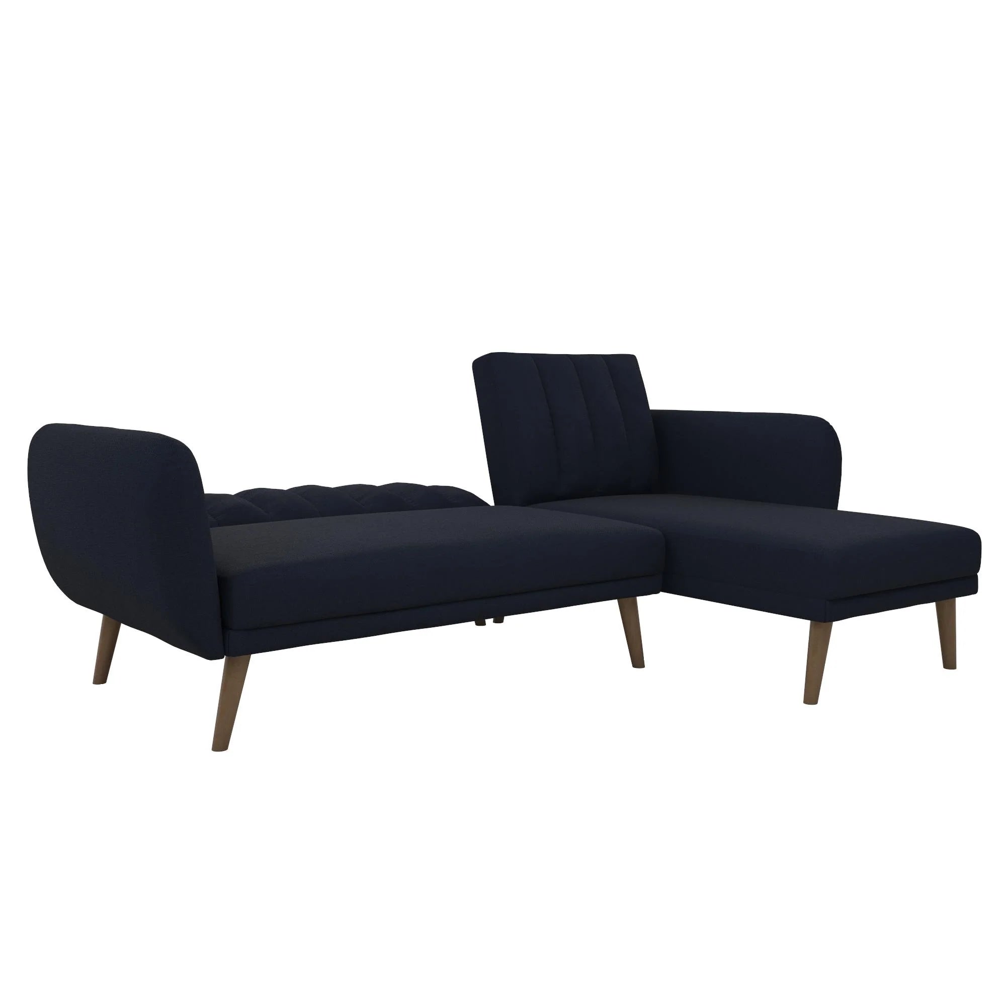 NOVOGRATZ Brittany Sectional Futon Sofa Linen Navy Blue - Price Crash Furniture