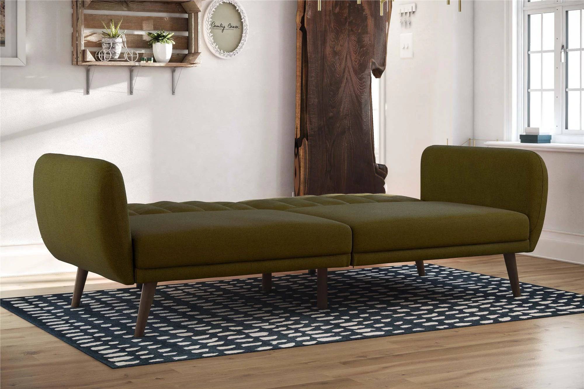 NOVOGRATZ Brittany Sofa Bed Wooden Legs - Linen - Green - Price Crash Furniture