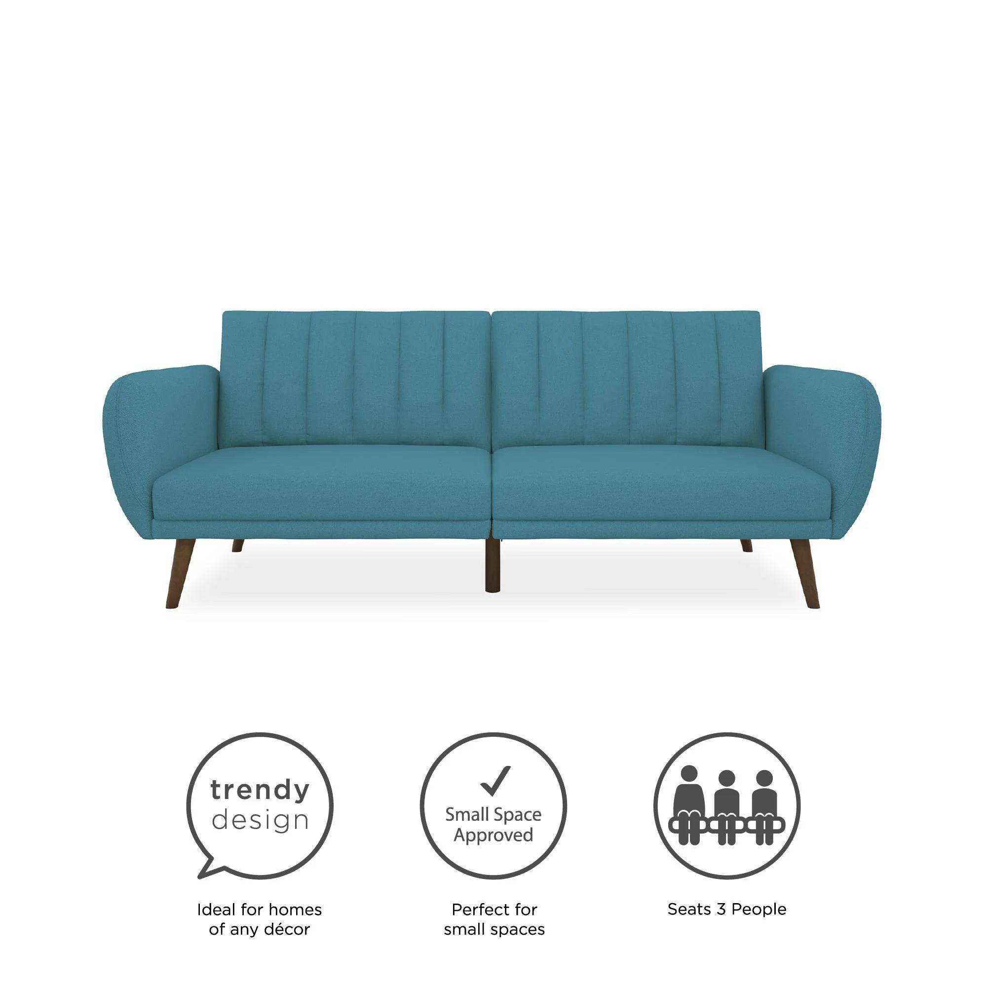 NOVOGRATZ Brittany Sofa Bed Wooden Legs - Linen - Light Blue - Price Crash Furniture