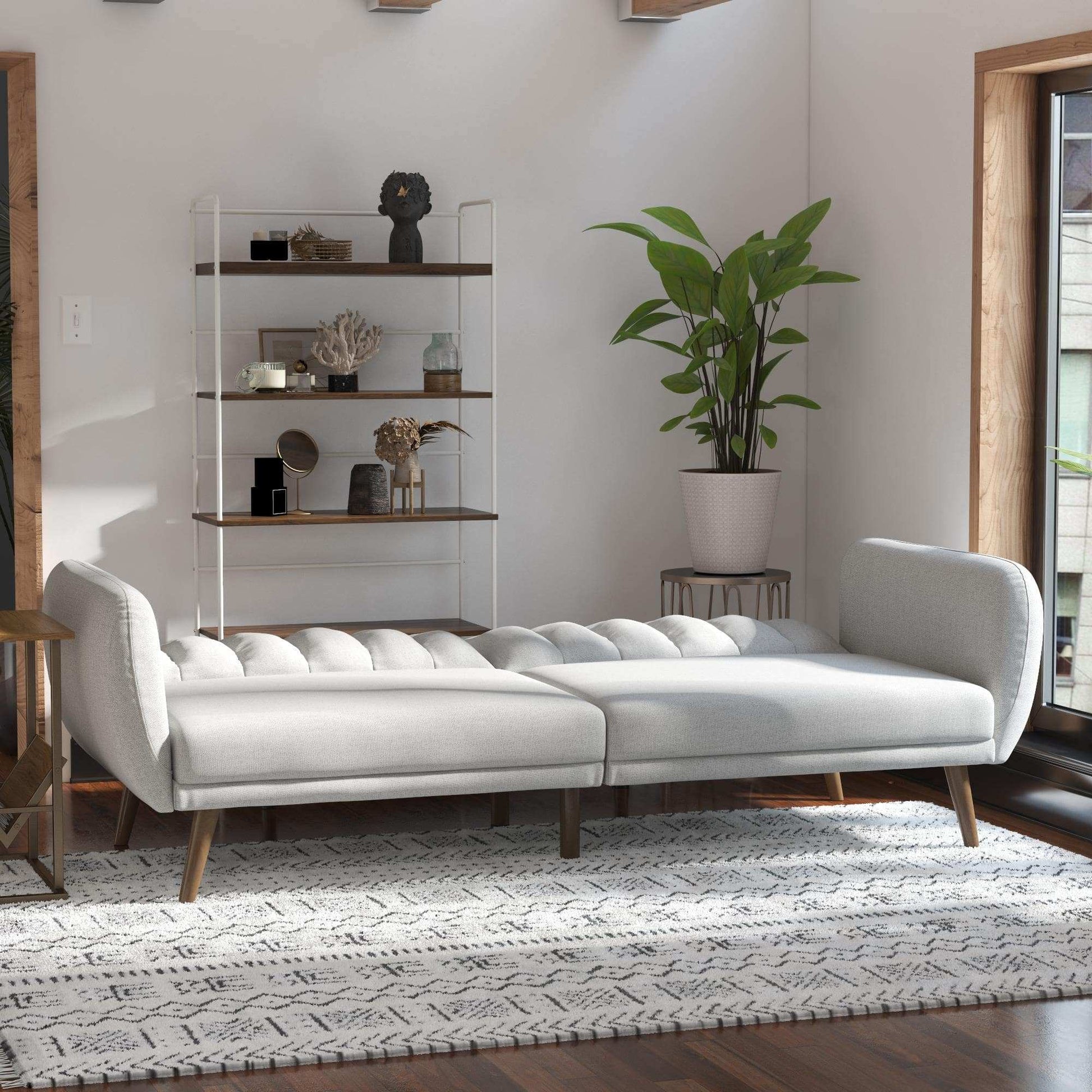 NOVOGRATZ Brittany Sofa Bed Wooden Legs - Linen - Light Grey - Price Crash Furniture