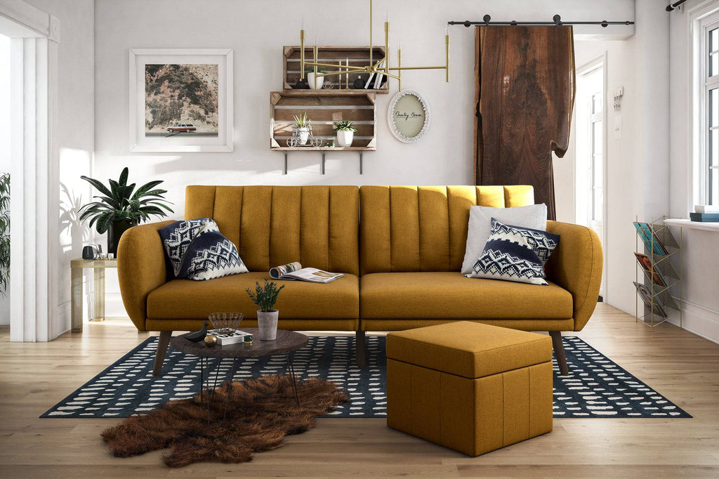 NOVOGRATZ Brittany Sofa Bed Wooden Legs - Linen - Mustard - Price Crash Furniture