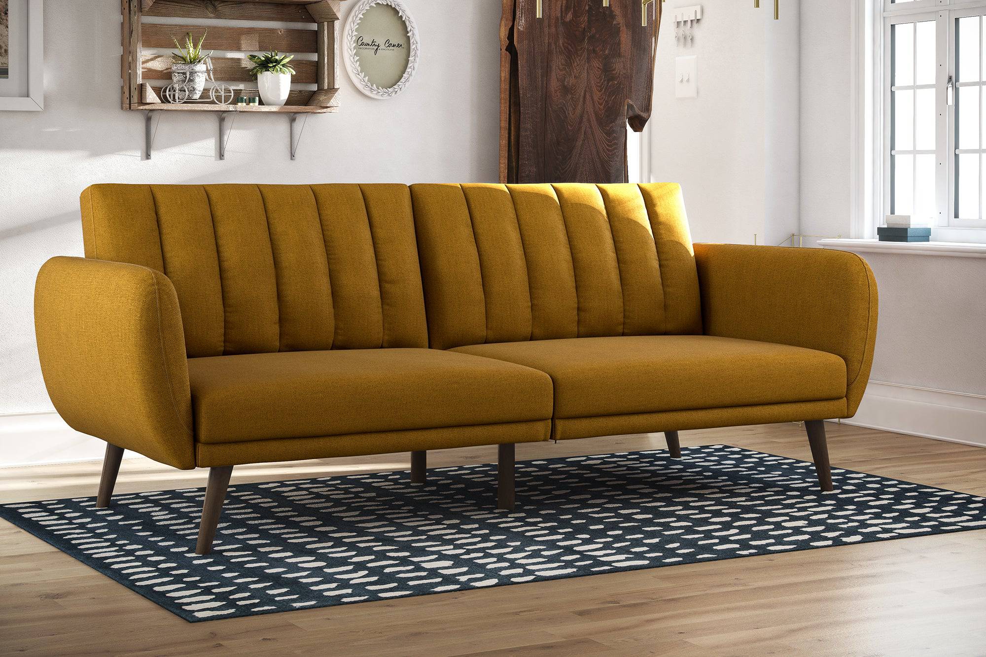 NOVOGRATZ Brittany Sofa Bed Wooden Legs - Linen - Mustard - Price Crash Furniture