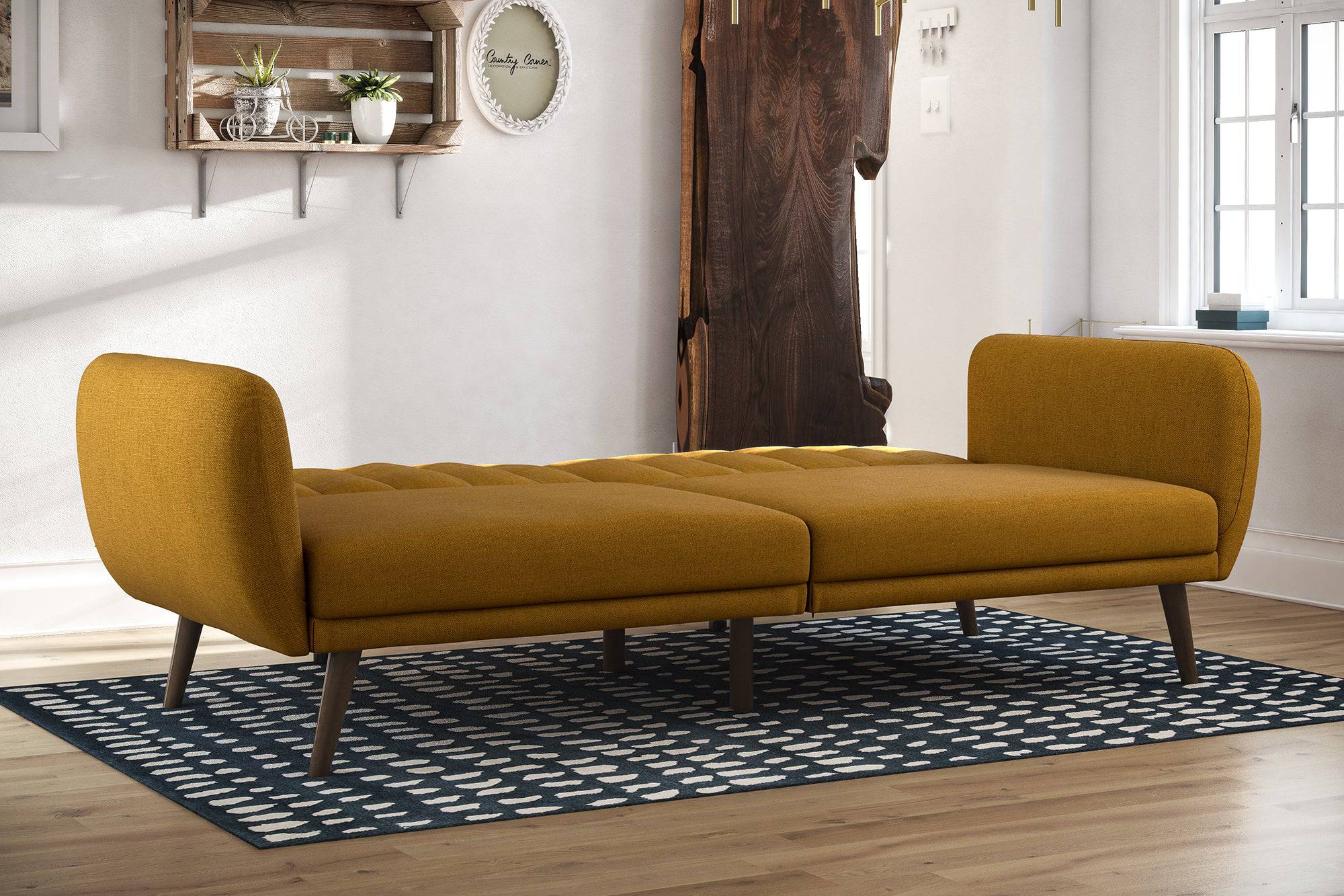 NOVOGRATZ Brittany Sofa Bed Wooden Legs - Linen - Mustard - Price Crash Furniture