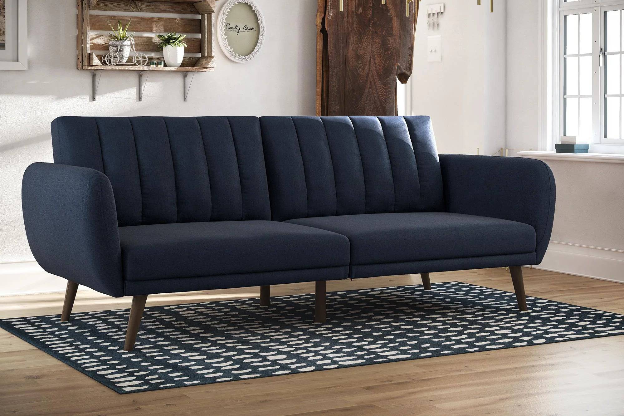 NOVOGRATZ Brittany Sofa Bed Wooden Legs - Linen - Navy - Price Crash Furniture