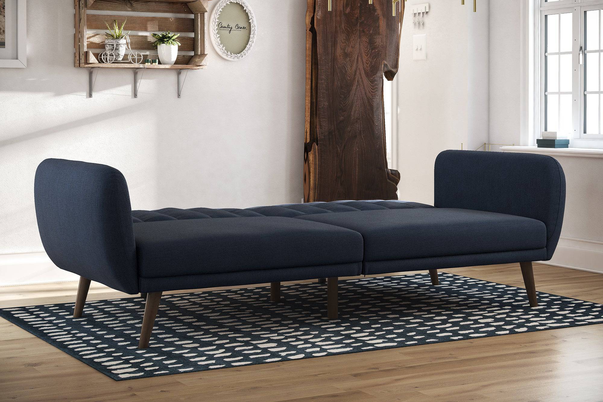 NOVOGRATZ Brittany Sofa Bed Wooden Legs - Linen - Navy - Price Crash Furniture