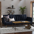 NOVOGRATZ Brittany Sofa Bed Wooden Legs - Linen - Navy - Price Crash Furniture