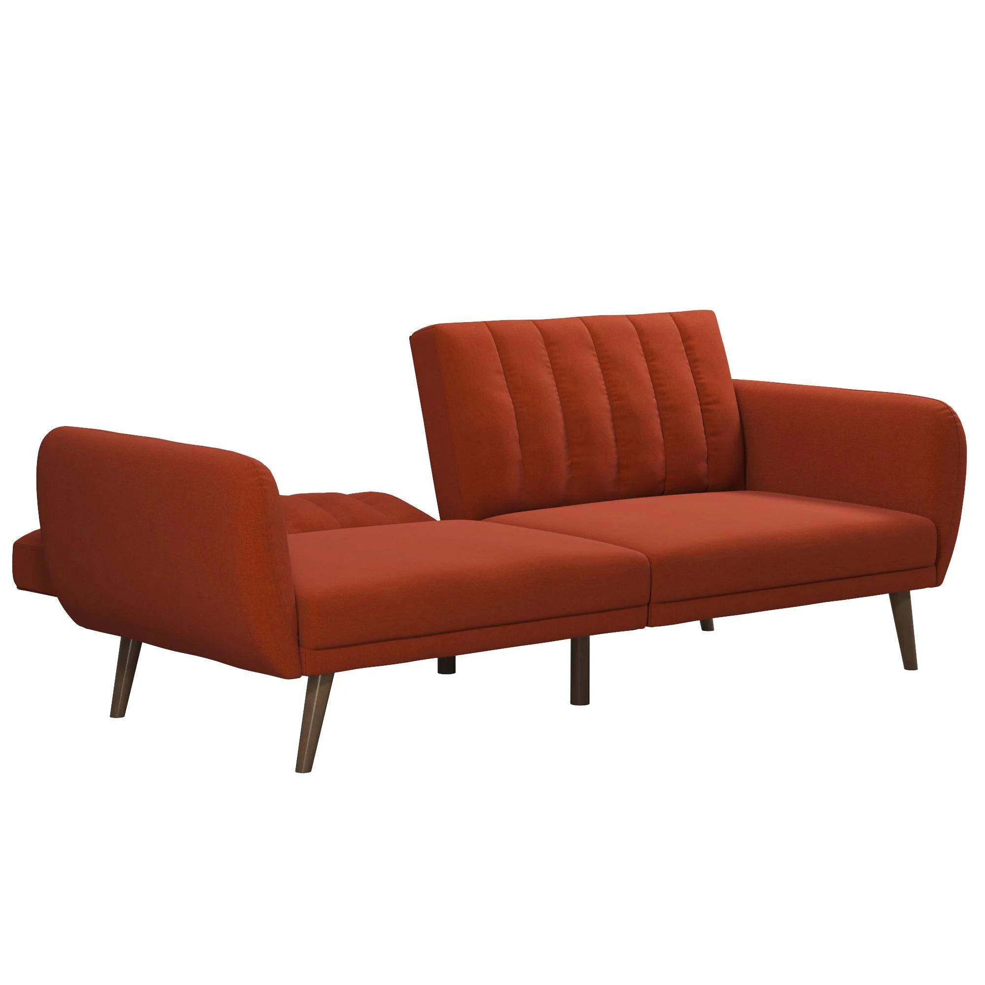 NOVOGRATZ Brittany Sofa Bed Wooden Legs - Linen - Orange - Price Crash Furniture