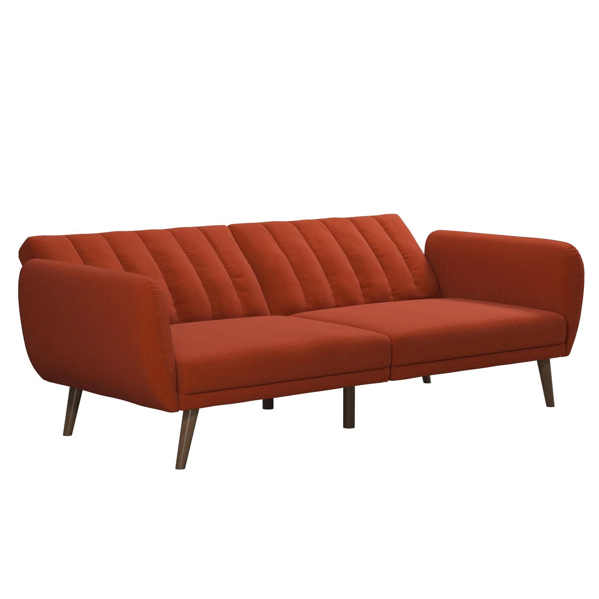 NOVOGRATZ Brittany Sofa Bed Wooden Legs - Linen - Orange - Price Crash Furniture