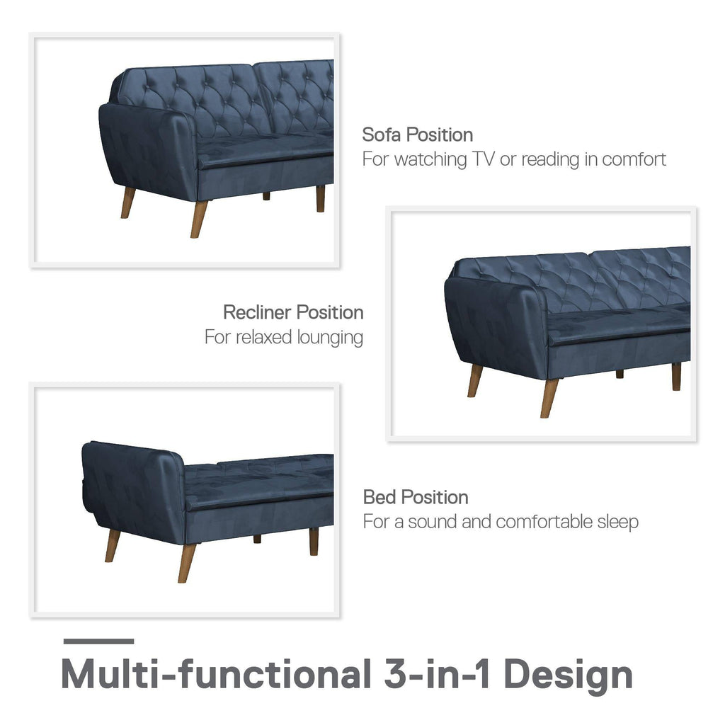 NOVOGRATZ Tallulah Memory Foam Futon Blue Velvet - Price Crash Furniture