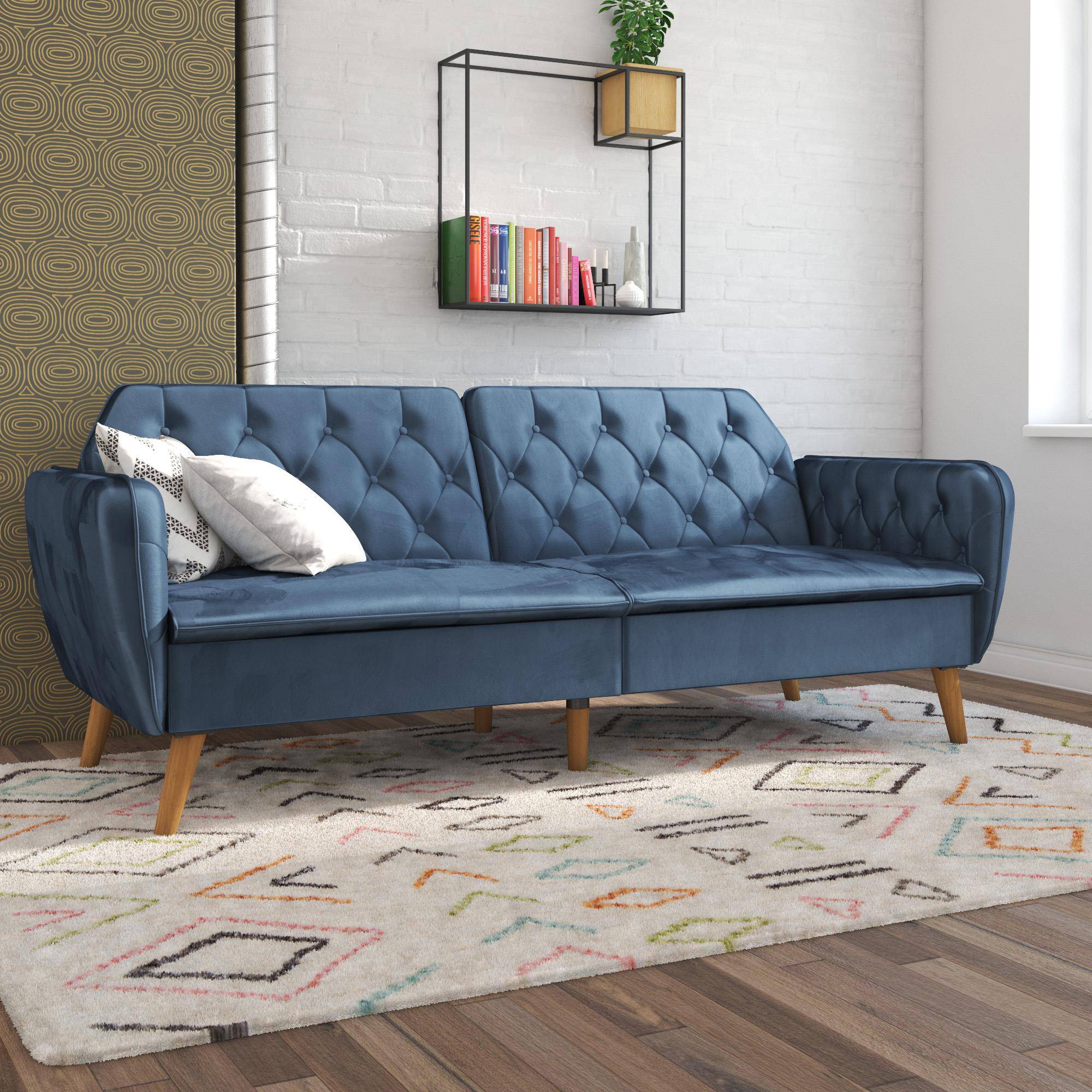 NOVOGRATZ Tallulah Memory Foam Futon Blue Velvet - Price Crash Furniture