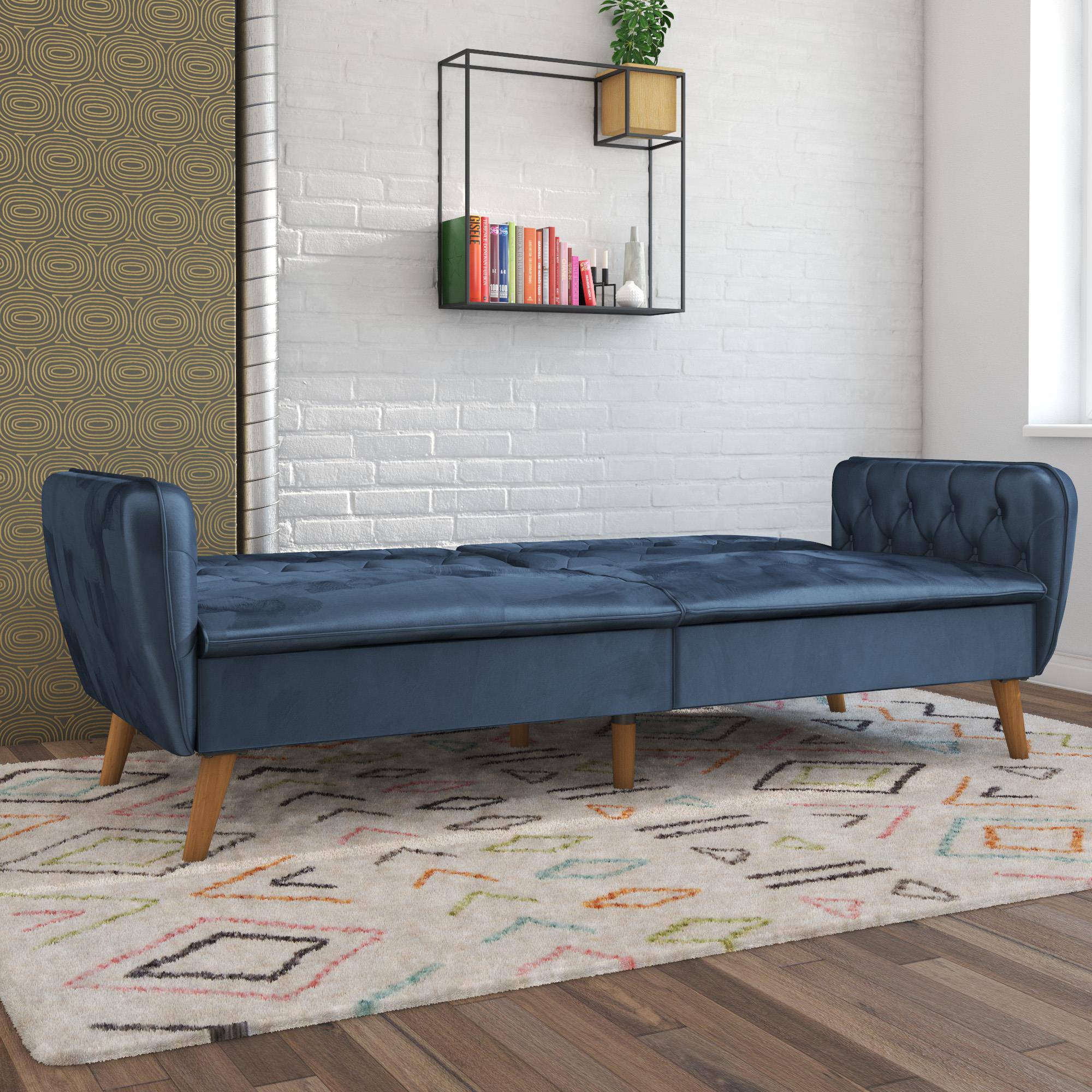 NOVOGRATZ Tallulah Memory Foam Futon Blue Velvet - Price Crash Furniture