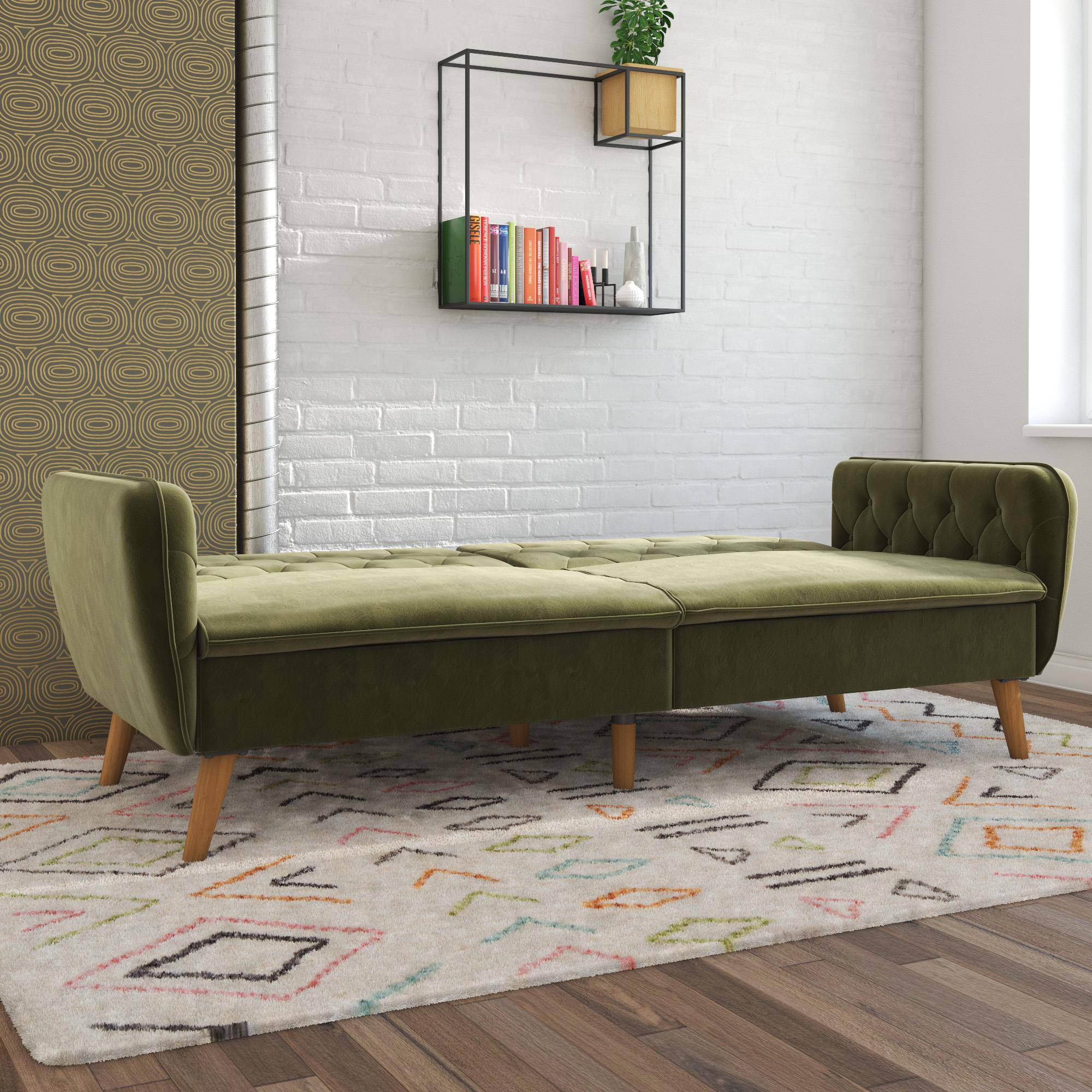 NOVOGRATZ Tallulah Memory Foam Futon Green Velvet - Price Crash Furniture