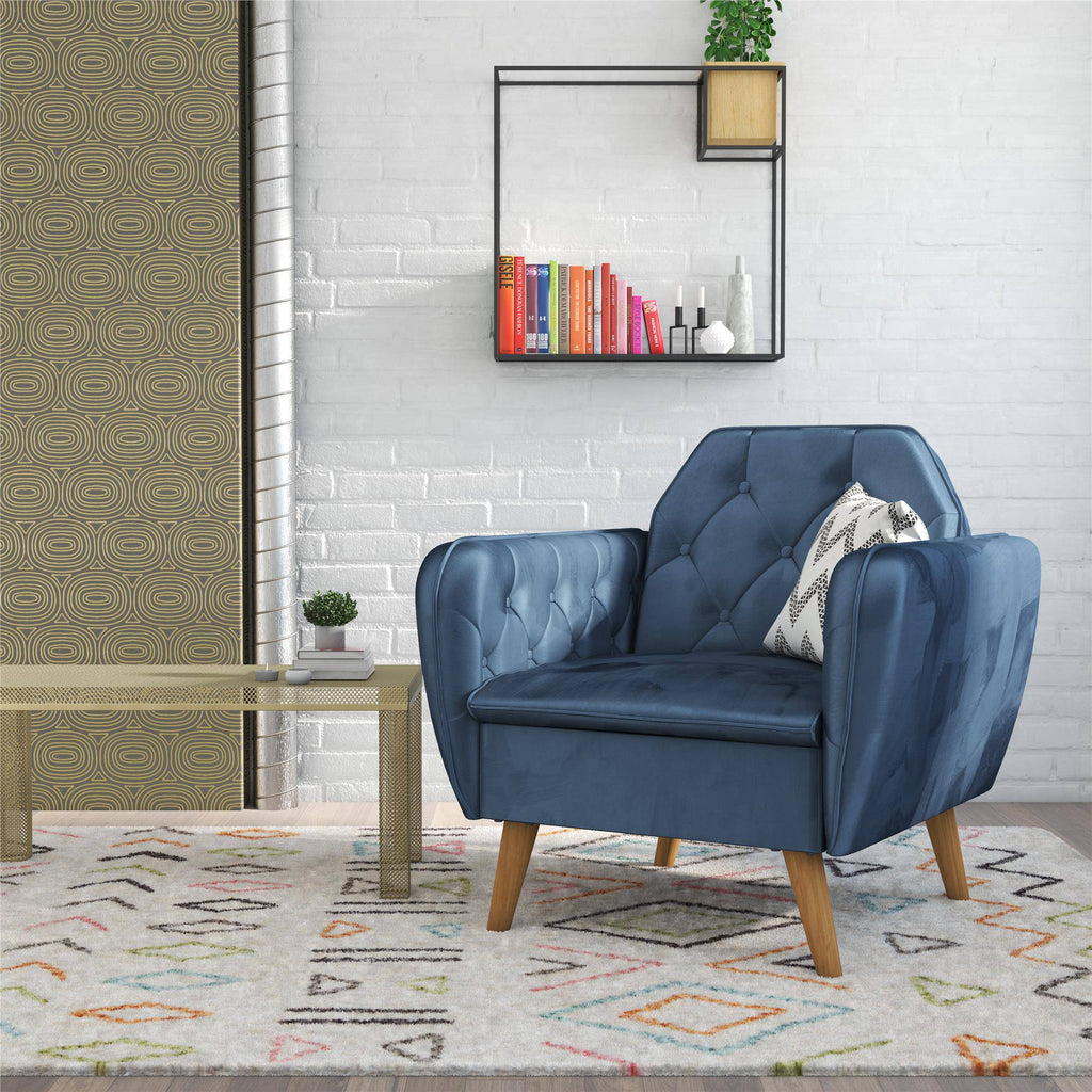 NOVOGRATZ Teresa Memory Foam Accent Chair Blue Velvet - Price Crash Furniture