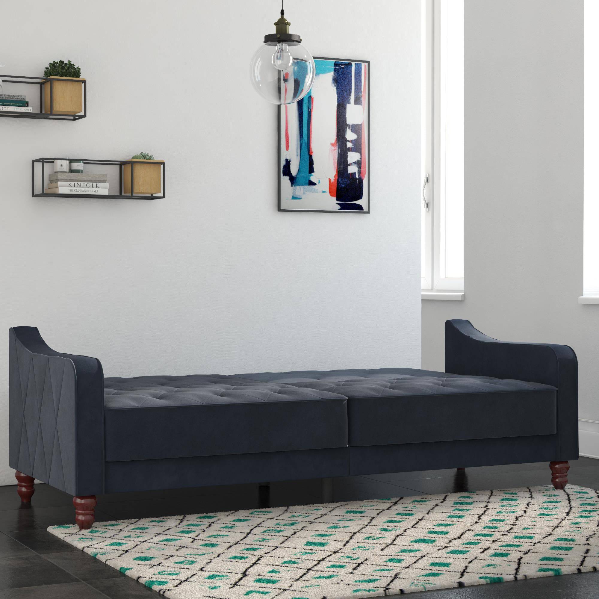 NOVOGRATZ Vintage Tufted Futon Blue Velvet - Price Crash Furniture