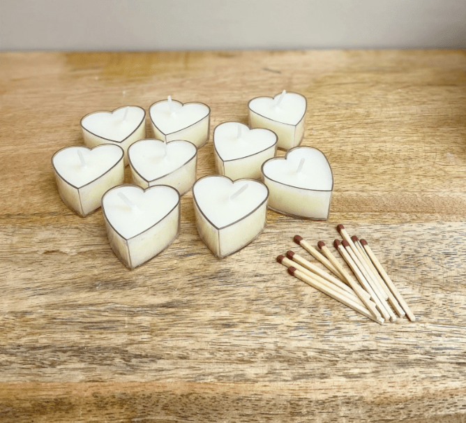 Pack of Nine Small Heart Shaped Tea Light Candles - Price Crash Furniture
