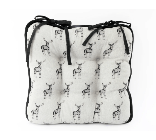 Padded Grey Stag Print Design Seat Pad With Ties - Price Crash Furniture