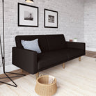 Paxson Sofa Bed with Wooden Feet - Black Linen - Price Crash Furniture