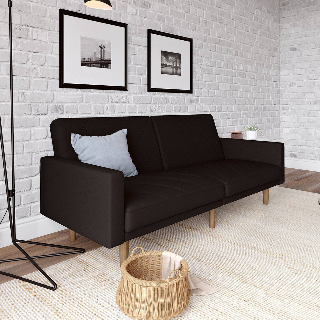 Paxson Sofa Bed with Wooden Feet - Black Linen - Price Crash Furniture