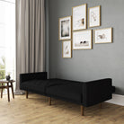 Paxson Sofa Bed with Wooden Feet - Black Linen - Price Crash Furniture