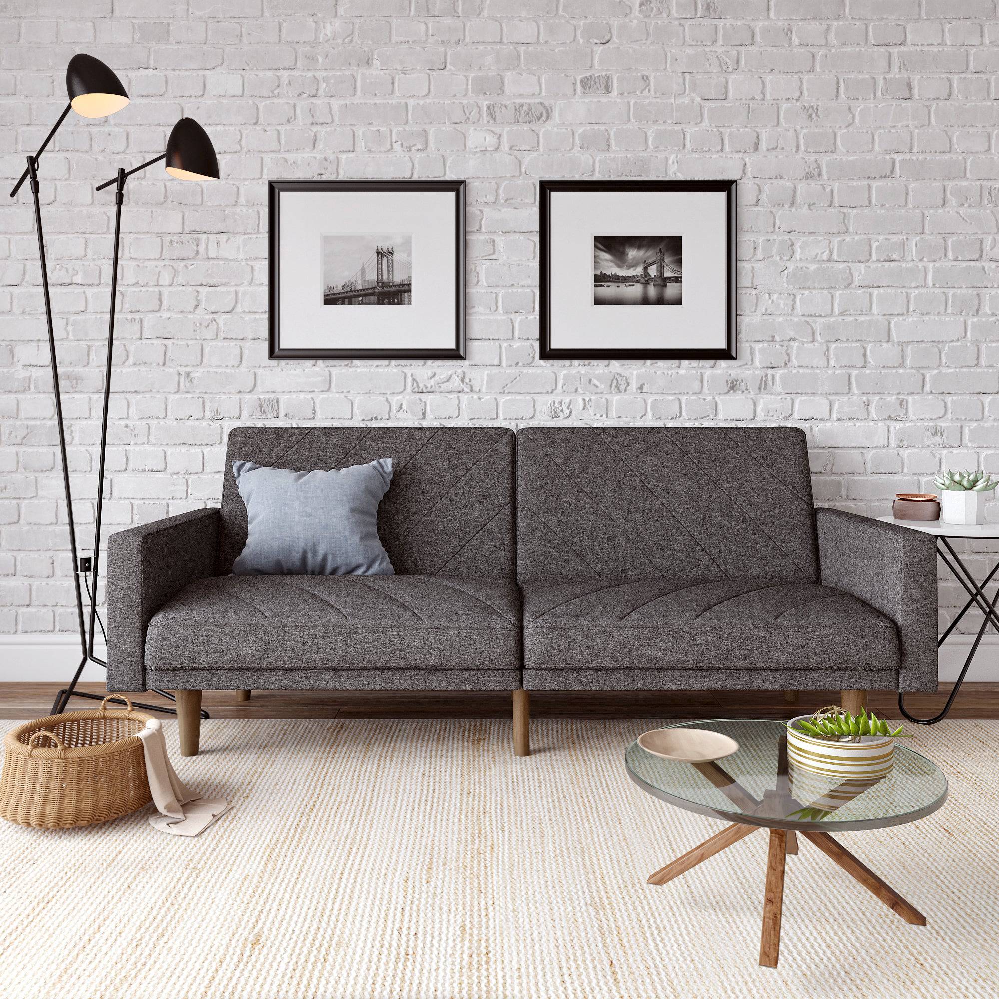 Paxson Sofa Bed with Wooden Feet - Dark Grey Linen - Price Crash Furniture