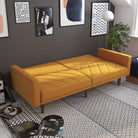 Paxson Sofa Bed with Wooden Feet - Mustard Linen - Price Crash Furniture