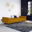 Paxson Sofa Bed with Wooden Feet - Mustard Linen - Price Crash Furniture