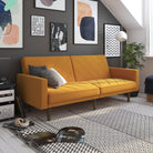 Paxson Sofa Bed with Wooden Feet - Mustard Linen - Price Crash Furniture