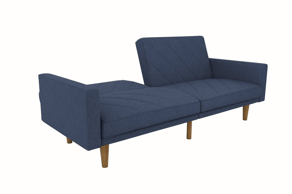Paxson Sofa Bed with Wooden Feet - Navy Blue Linen - Price Crash Furniture