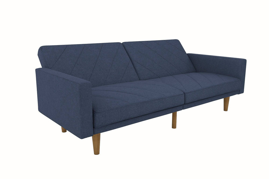 Paxson Sofa Bed with Wooden Feet - Navy Blue Linen - Price Crash Furniture