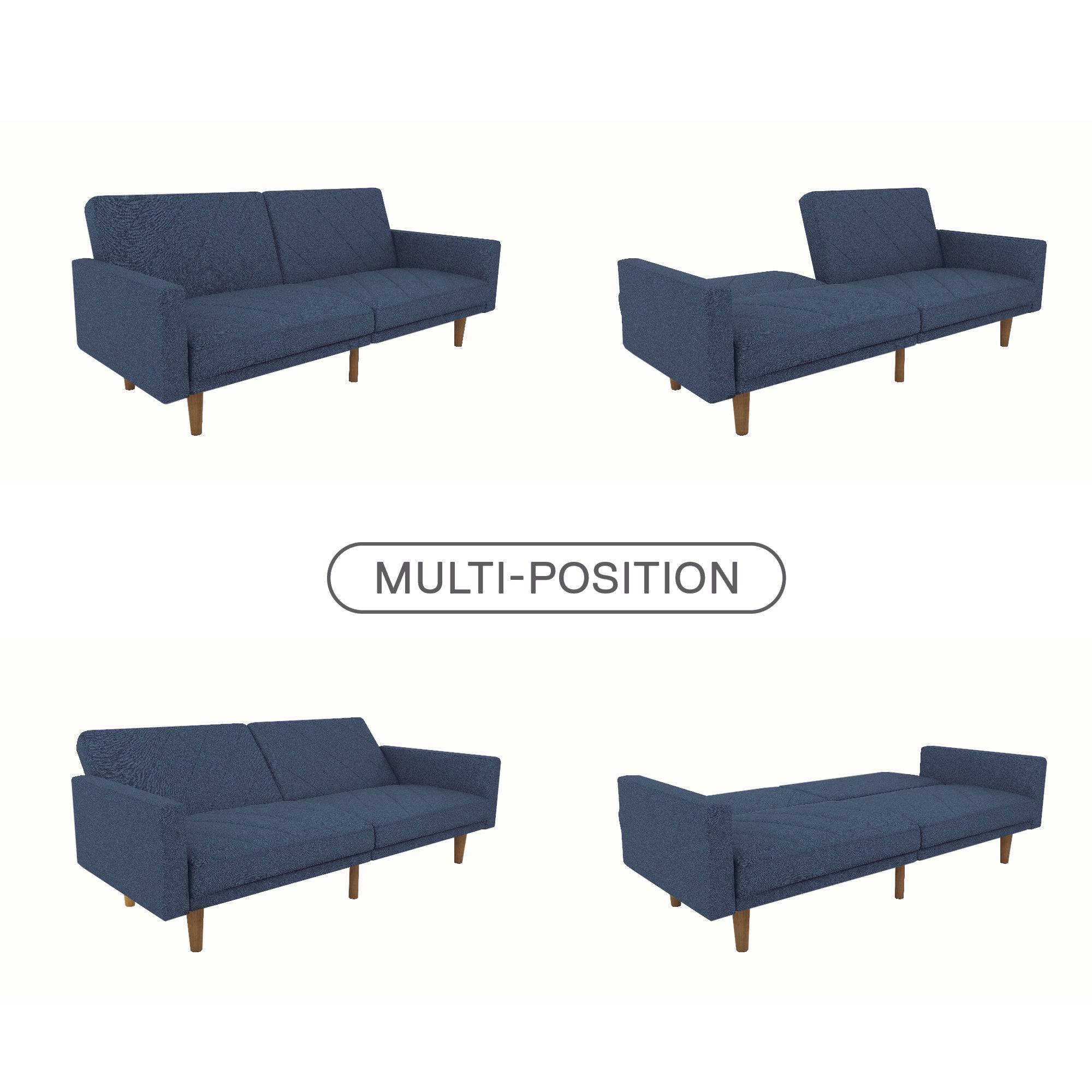 Paxson Sofa Bed with Wooden Feet - Navy Blue Linen - Price Crash Furniture