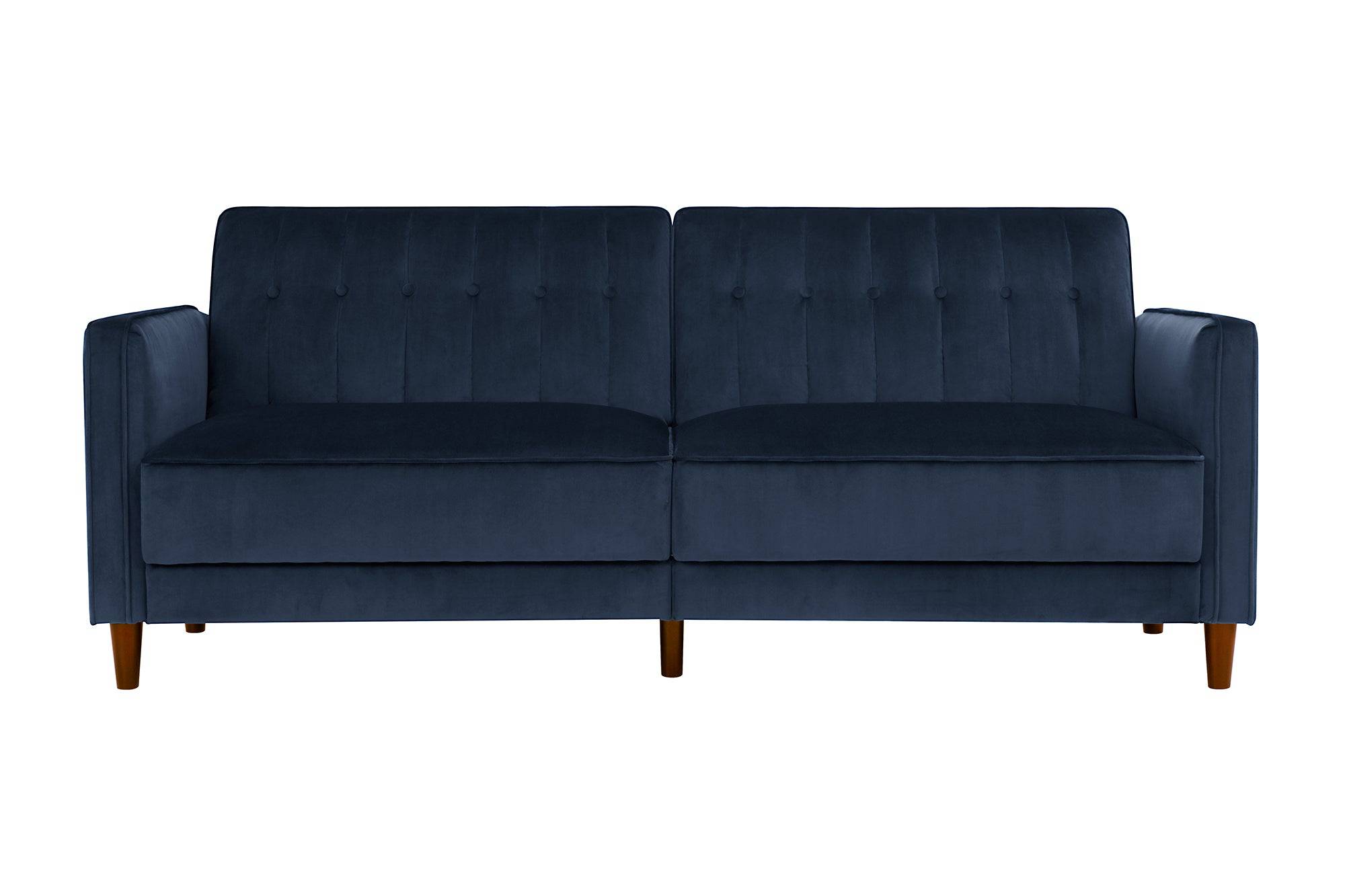 Pin Tufted Transitional Sofa Bed in Blue Velvet - Price Crash Furniture