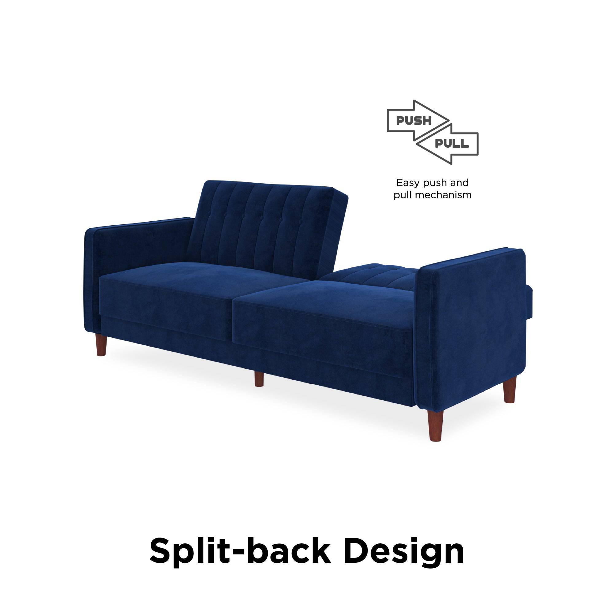 Pin Tufted Transitional Sofa Bed in Blue Velvet - Price Crash Furniture