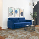 Pin Tufted Transitional Sofa Bed in Blue Velvet - Price Crash Furniture