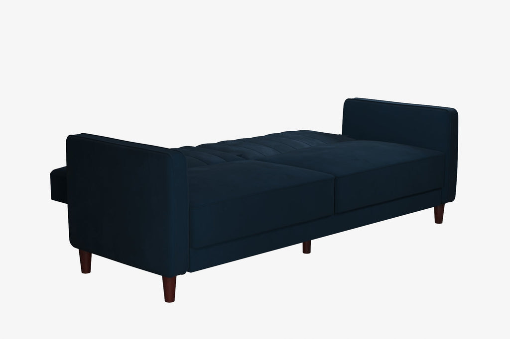 Pin Tufted Transitional Sofa Bed in Blue Velvet - Price Crash Furniture