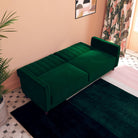 Pin Tufted Transitional Sofa Bed in Green Velvet - Price Crash Furniture