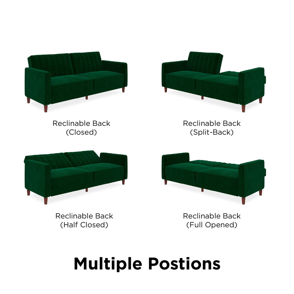 Pin Tufted Transitional Sofa Bed in Green Velvet - Price Crash Furniture