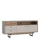 Rivero 2 Door 3 Drawer Open Shelf Sideboard In Grey And Oak - Price Crash Furniture