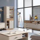 Rivero 3 Door 1 Drawer Open Shelves Wide Display Cabinet In Grey And Oak - Price Crash Furniture