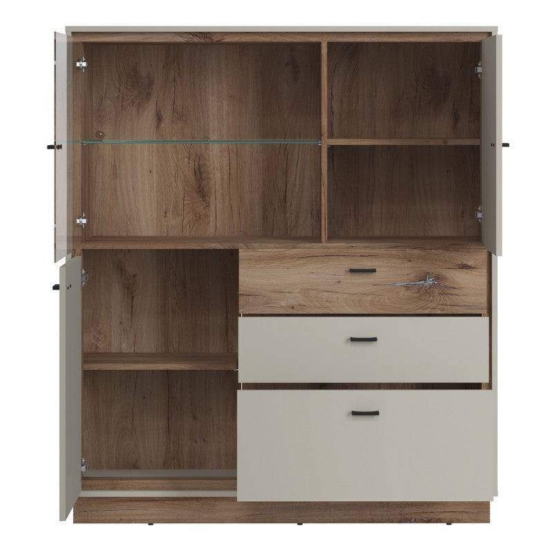 Rivero 3 Door 3 Drawer Low Display Cabinet In Grey And Oak - Price Crash Furniture