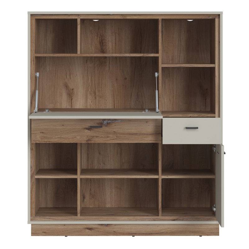 Rivero Bookcase With Fold Out Desk In Grey And Oak - Price Crash Furniture