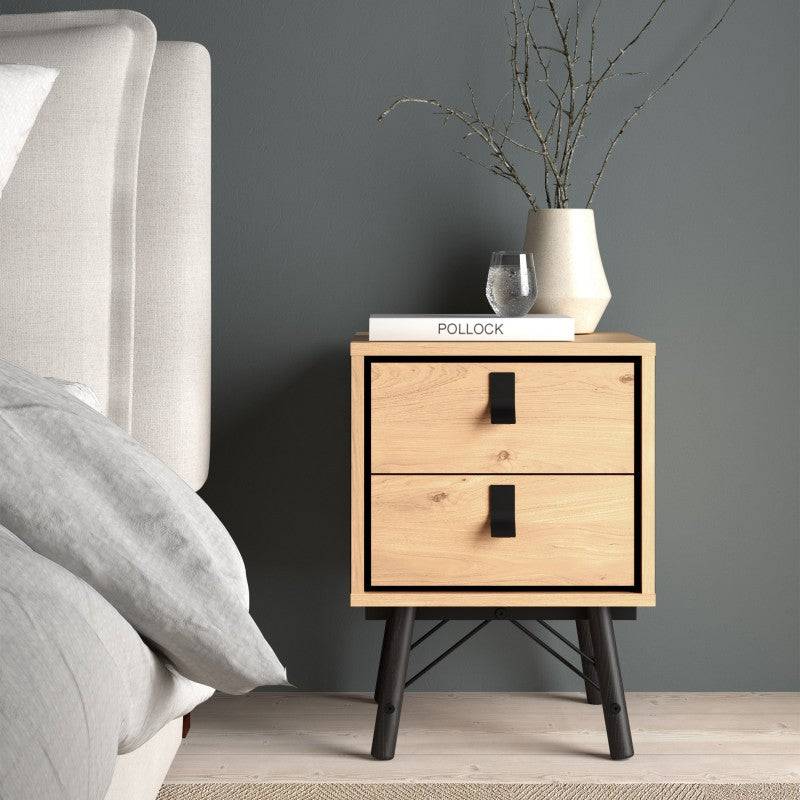 Ry Bedside cabinet 2 drawer Jackson Hickory Oak - Price Crash Furniture