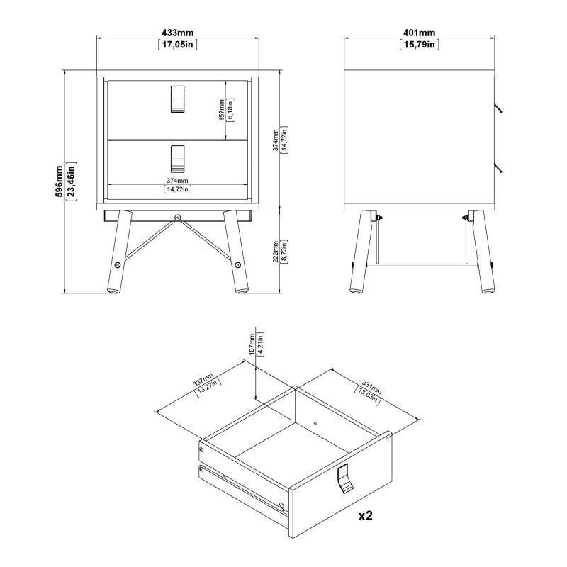 Ry Bedside cabinet 2 drawer Jackson Hickory Oak - Price Crash Furniture