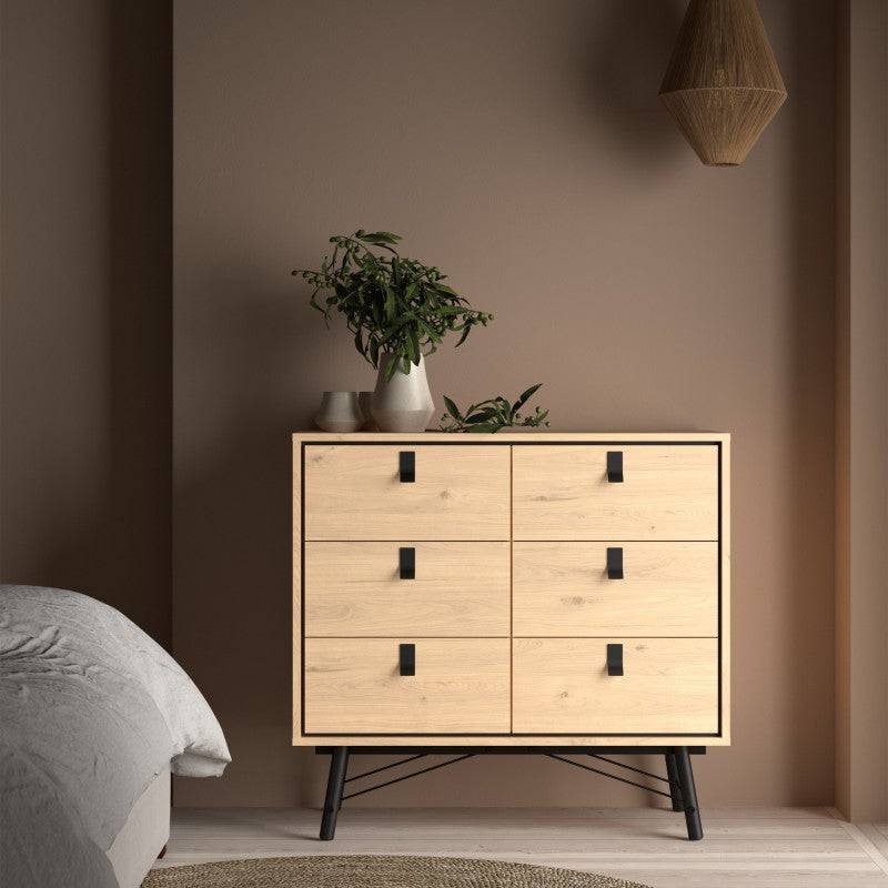 Ry Small Double Chest of Drawers 6 Drawers in Jackson Hickory Oak - Price Crash Furniture