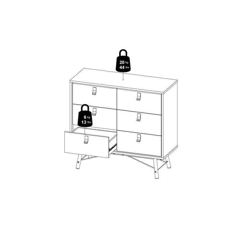 Ry Small Double Chest of Drawers 6 Drawers in Jackson Hickory Oak - Price Crash Furniture